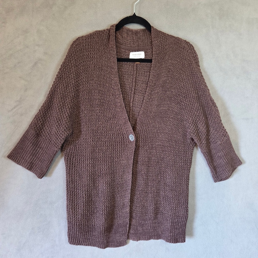 Sonoma  Brown Ramie Cotton Cardigan Sweater Women XL Casual Office Coastal